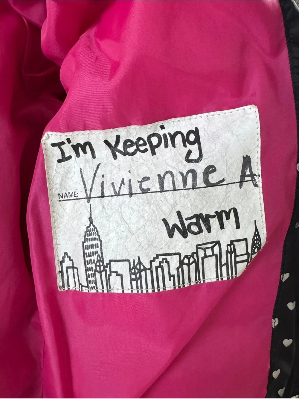 Appaman Girls Hearts Puffy Coat Size 6 Black Silver Down Puffer Jacket Hooded